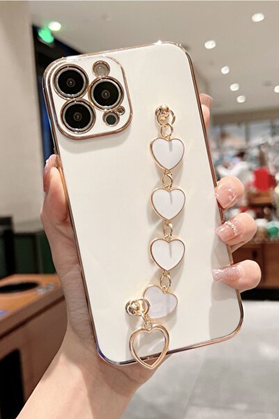 3GEN CASE غطاء سيليكون ليزر ملون مرتبط بسلسلة قلب لطيفة متوافق مع iPhone 14 P...