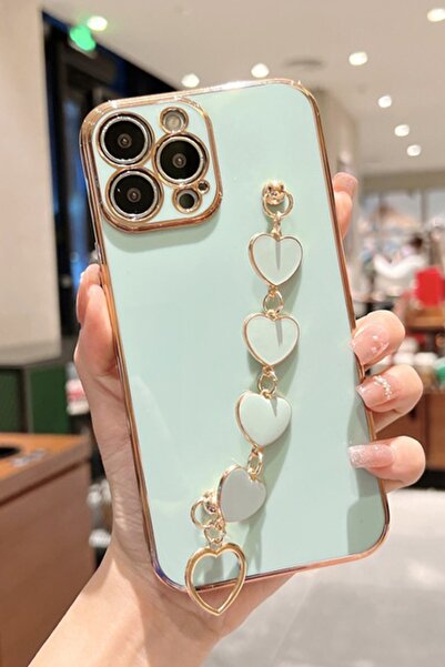 3GEN CASE غطاء سيليكون ليزر ملون مرتبط بسلسلة قلب لطيفة متوافق مع iPhone 14 P...