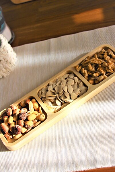 kırtkırt ahşap Doğal Ahşap Çerezlik Sunumluk Sunum Tabağı 3 Bölmeli