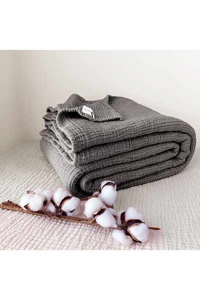destinyhometex Dark Gray 4 Layer Multi Muslin Cotton Double Fringeless 200 X 240cm
