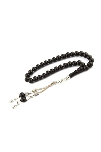 TAŞHAN Gümüş Çift Püsküllü Sade Oltu Taşı Tesbih