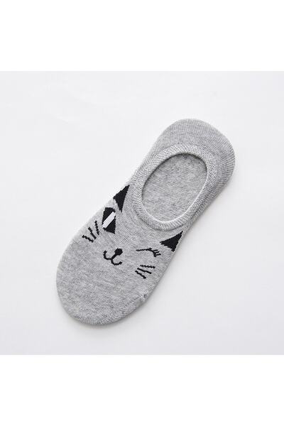 çorapmanya 5 Pairs of Cute Multicolored Cat Cartoon Patterned Women's Ballerina Socks