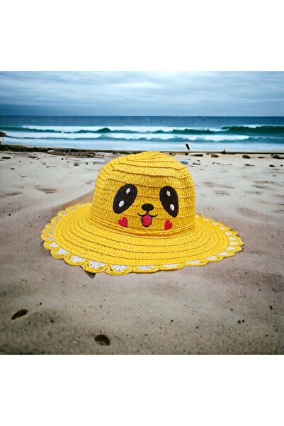 by.accessoriess قبعة صيفية للأطفال من القش ذات وجه مبتسم