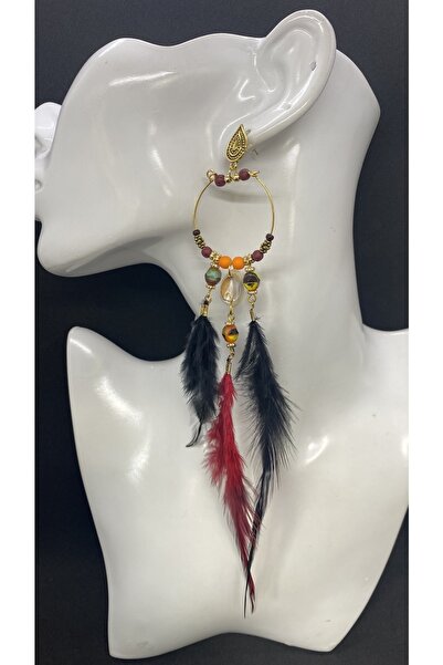 Porsuk Alternatif El yapımı etnik tüy kadın küpe