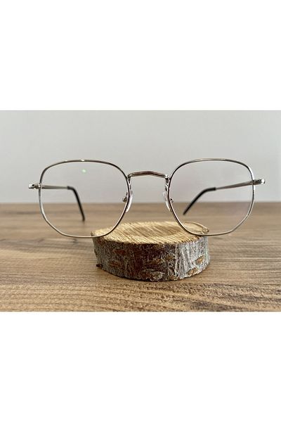 Shoptikk Unnumbered Glasses with Blue Light Filter, Silver Color, Pentagonal