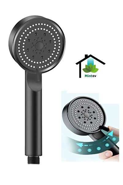 mintev Siyah Yüksek Basınçlı 5 Fonksiyonlu Ultra Lüx Duş Başlığı