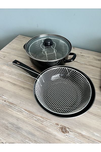 ULUSOY 26 cm Enamel Frying Pot and Induction Base Set of 2
