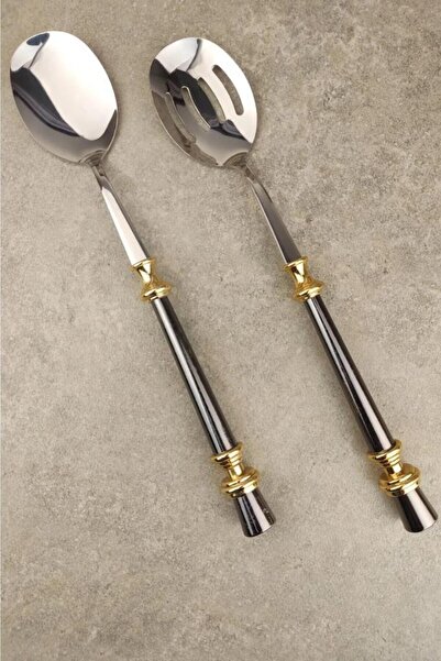 ROY KING SİYAH ALTIN LEYDİ 2 PARÇA SALATA SERVİS SETİ