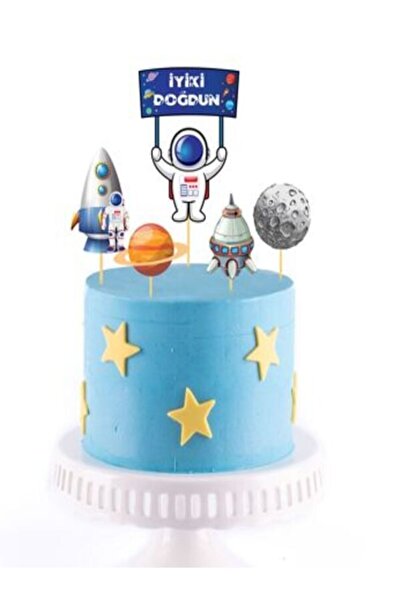 aşkın concept Pasta Üstü Kürdan Süs Uzay Astronot Temalı 5 Li