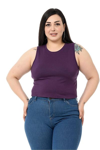 DISENTIS MODEST Plus Size Crew Neck Sleeveless Crop Viscose Plum Body