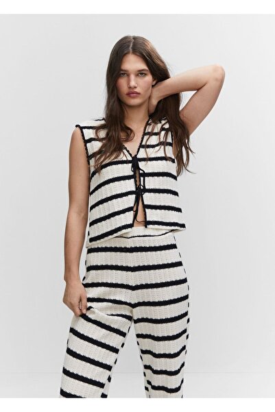 MANGO Woman Ριγέ τοπ από δαντέλα