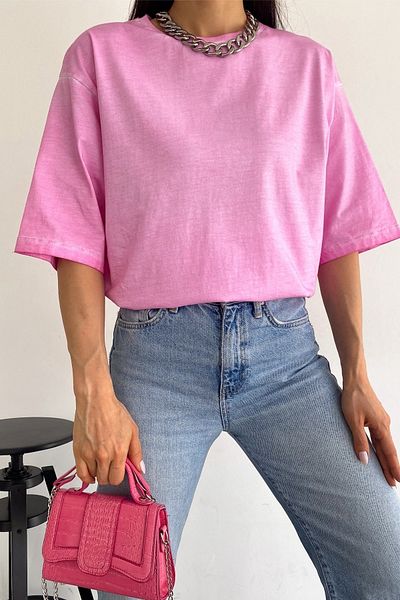 FEMELLE Women's Pink New Season Washed Loose Oversize T-Shirt