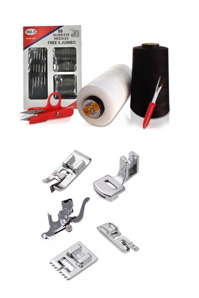 Kayıran terzi malzemeleri EV TİPİ DİKİŞ MAKİNASI( 5 AYAK*SİYAH-BEYAZ İP*MAKAS...