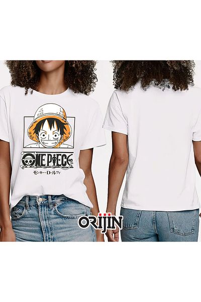 Orijin Tekstil One Piece Monkey D. Luffy Printed Unisex Λευκό Tshirt