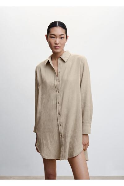 MANGO Woman Βαμβακερό νυχτικό με υφή