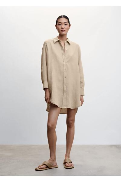 MANGO Woman Βαμβακερό νυχτικό με υφή