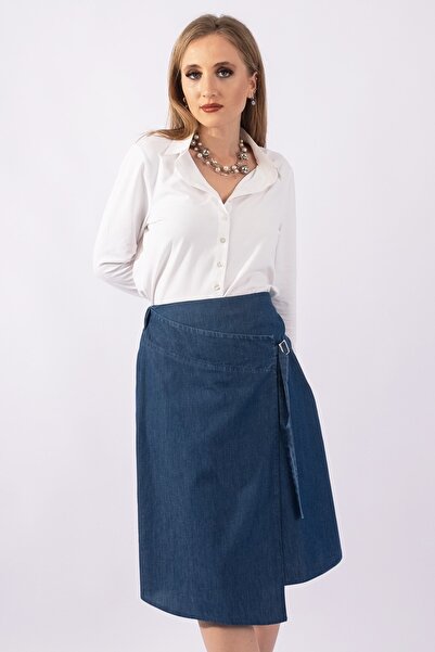Bold & Young Women's Wrap Waist Elastic Buckle Denim Skirt