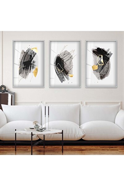 Zevahir Mobilya Dekorasyon Silver Metal Framed Abstract Pattern Triple Unbrea...