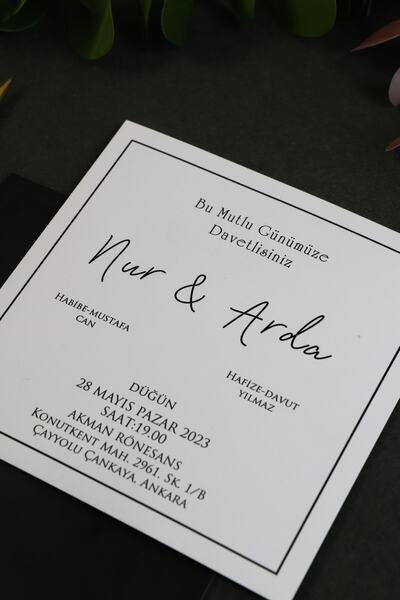 Pixel Davetiye Siyah Kapaklı - 100 Adet Düğün Davetiye Altın Yaldızlı - Düğün - Nişan - Kına Sünnet Davetiyesi-3141