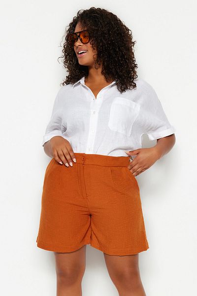 Trendyol Curve Brick Linen Look Woven rövidnadrág és Bermuda TBBSS23AP00021