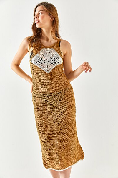 Olalook Γυναικείο μπισκότο Roba φόρεμα παραλίας με λεπτές διχτυωτές λεπτομέρειες ELB-19001925