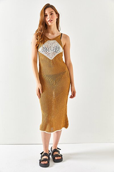 Olalook Γυναικείο μπισκότο Roba φόρεμα παραλίας με λεπτές διχτυωτές λεπτομέρειες ELB-19001925