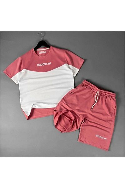 Keywest Men's Double Color Piece Brooklyn Printed Summer Shorts T-shirt Set