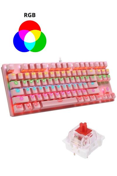 Sarftech Leaven K550 Pembe Usb Led Kablolu 87 Tuşlu Mekanik Oyun Klavyesi - B...