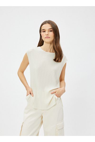 Koton Einfarbige Damenbluse in Beige mit Rundhalsausschnitt 3SAK50315EK
