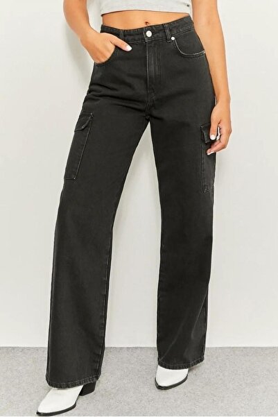 TheJOJODesign بنطال جينز للفتيات بجيب كارجو وخصر عالي وأرجل واسعة