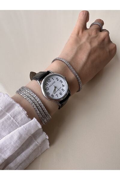 GOLDON Retro Kadın Kol saati Gümüş Vintage Stil Deri Kayışlı