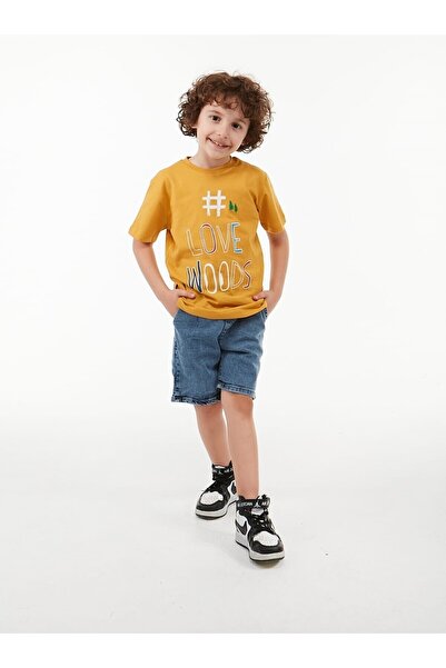 BOBBY JR KİDSWEAR Băiatul tricou Love Woods cu imprimeu Hardal