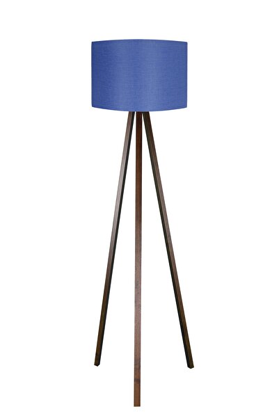 modamvip 3 Ayaklı Lambader Tripod Ayak Üç Ayaklı Abajur Yuvarlak Kumaş Lacivert Başlık Kahverengi Ayak
