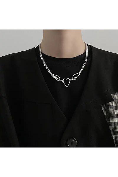 Köstebek Heart Necklace - Angel Wings Design
