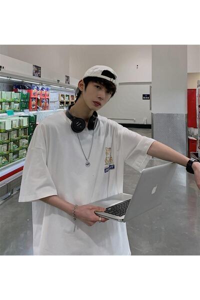 Touz Küt Küt Priatinker Cat Світло-біла унісекс-футболка оверсайз з принтом на спині