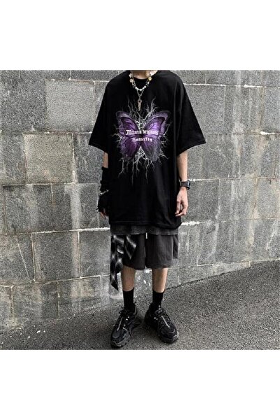Touz Harajuku Butterfly Gothic Style Black Oversize Unisex T-Shirt