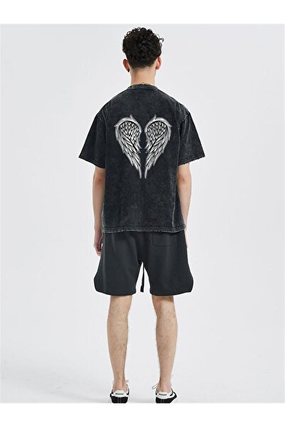 Touz Кут Кут Прання Спина з принтом Wing Skeleton Unisex Постарілий T-shirt