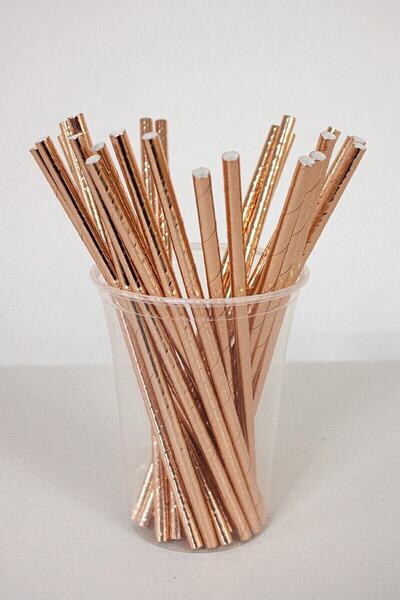 aşkın concept Kağıt Pipet Metalize Rose Gold 22cm 25li