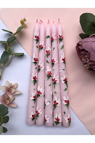 Elif Design Çiçek Desenli El Çizimi Kokulu Şamdan Mumu / Tasarım El Boyaması ...