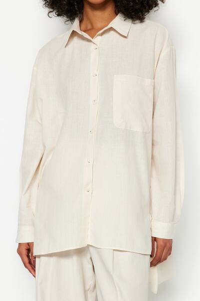 Trendyol Collection Ecru Pocket Oversize/Wide Fit Woven Shirt TWOAW24GO00125