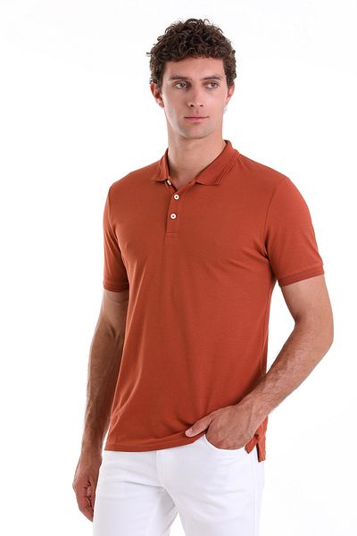 Hatemoğlu Brown Comfort Fit Plain 100% Cotton Polo Collar T-Shirt