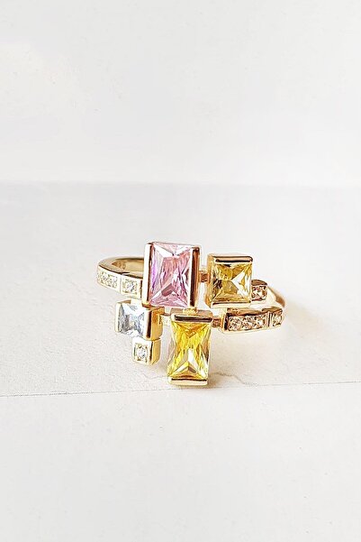 MorMajor Silver İTHAL ÖZEL FANCY KESİM PİNK AND YELLOW GÜMÜŞ YÜZÜK