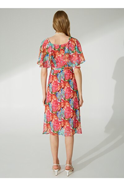 Selen Bisiklet Yaka Emprime Pembe Standart Kadın Elbise 23YSL7268