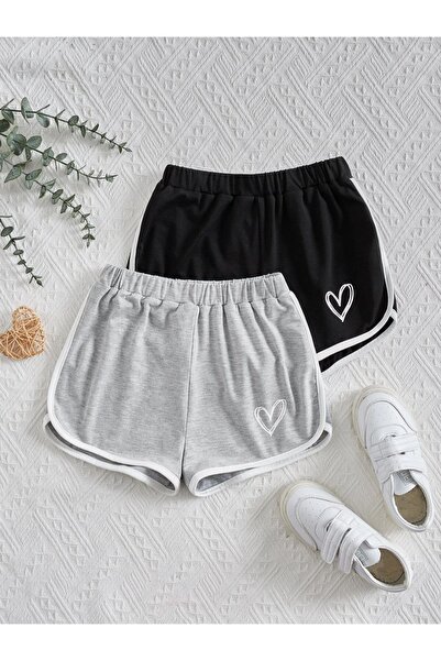 ORLONTEX Mini pantaloni scurti cu imprimeu inimă negru gri, 2 piese, cu detal...