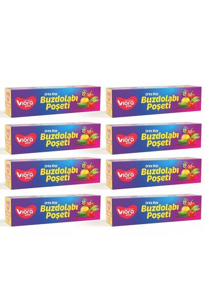 viora أكياس ثلاجة 8 عبوات متوسطة الحجم 160 قطعة 24x36 سم