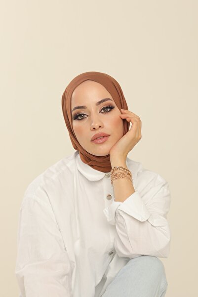 Beyzak Şal practic din bumbac pieptănat maro roşu - Hijab Hijab cu velcro Hij...