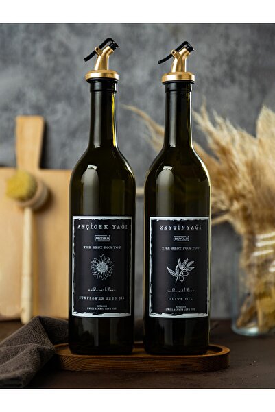 BÜYÜLÜ HOME Ahşap Stantlı Gold Tıpalı Amber 2'li 750 ml Amber Cam Yağdanlık