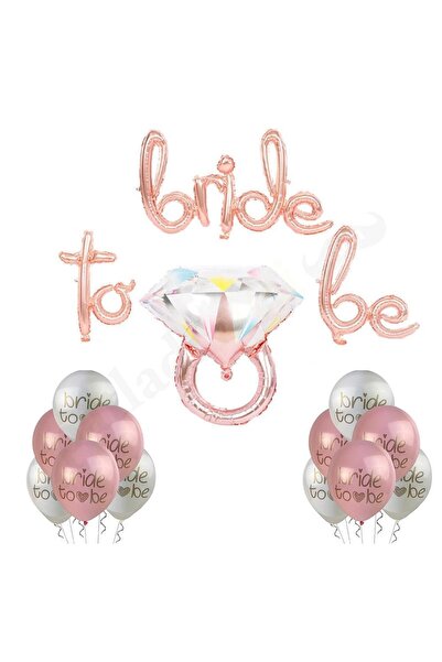 Patladı Gitti Bride To Be Balon Set; Baskılı Balon, Rose Gold Folyo ve Tek Ta...