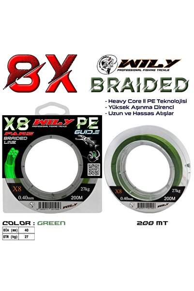 Wily Zelena ribolovna struna - 8 slojeva, 200 m, 0.40