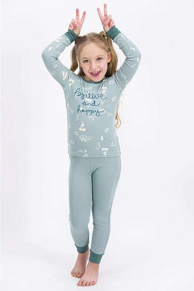 ROLY POLY Girl's Pale Mint Positive And Happy Pajama Set